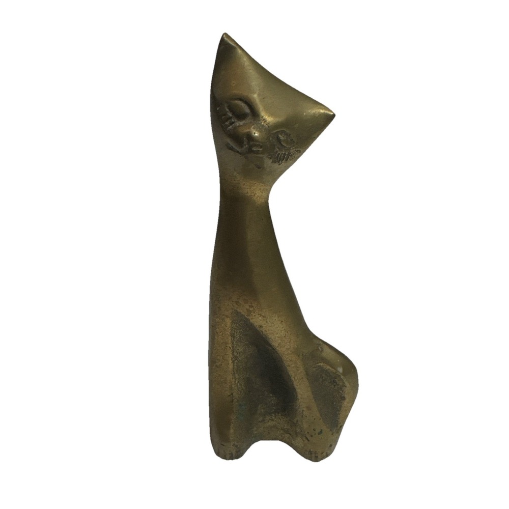 VTG BRASS SIAMESE CAT COLLECTIBLE RETRO SCULPTED STYLIST 6"Tall